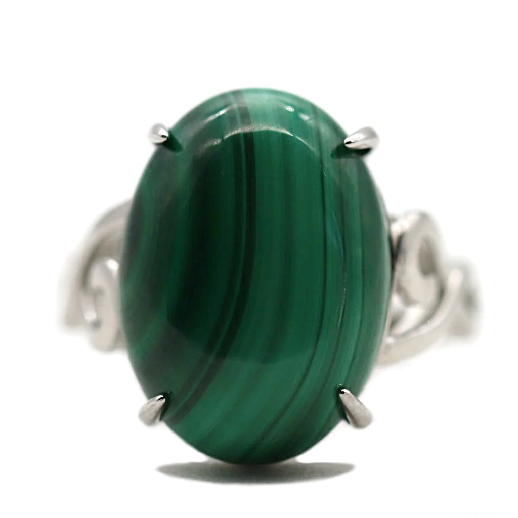 Bague argent 925 en malachite ovale
