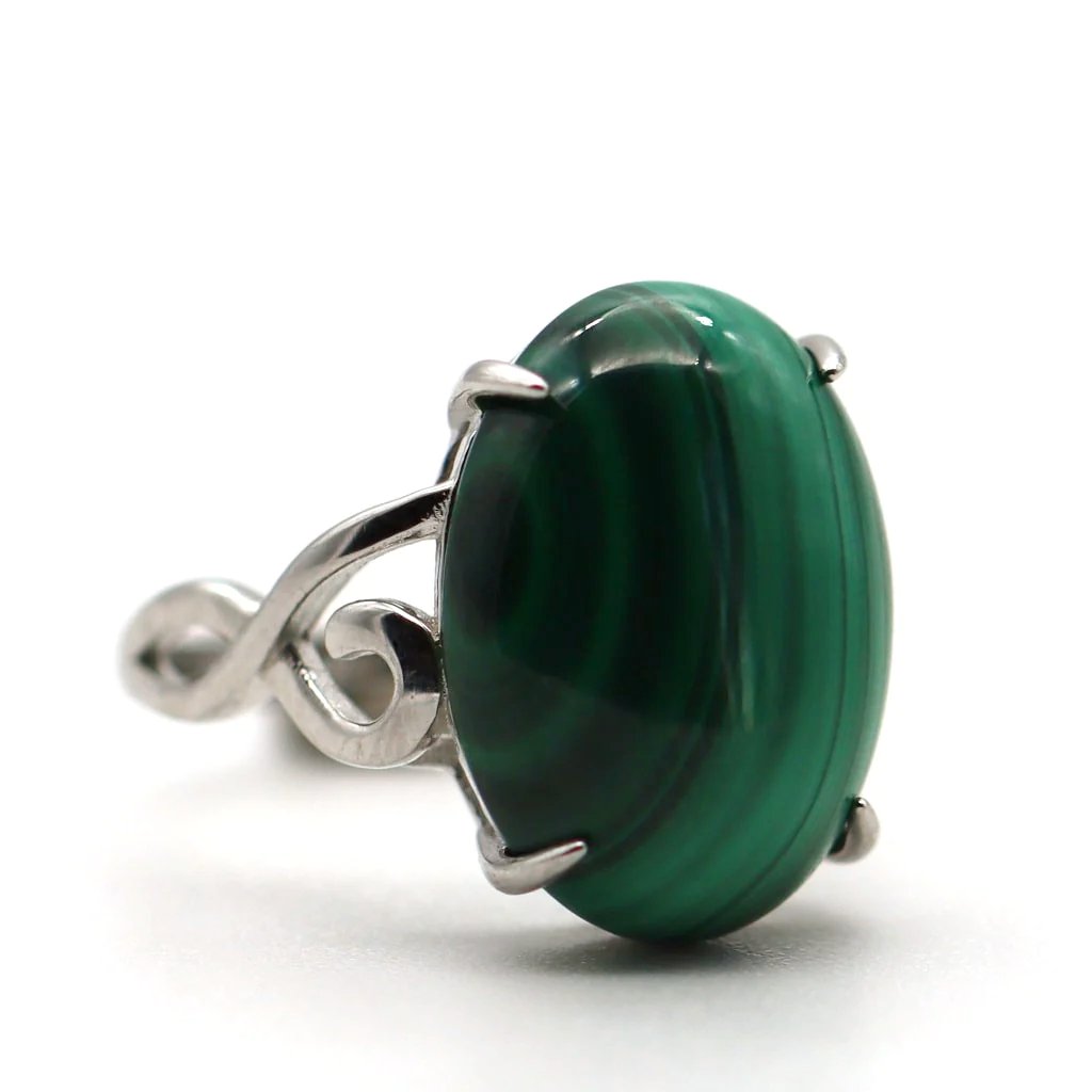 Bague baroque pierre malachite et argent 925