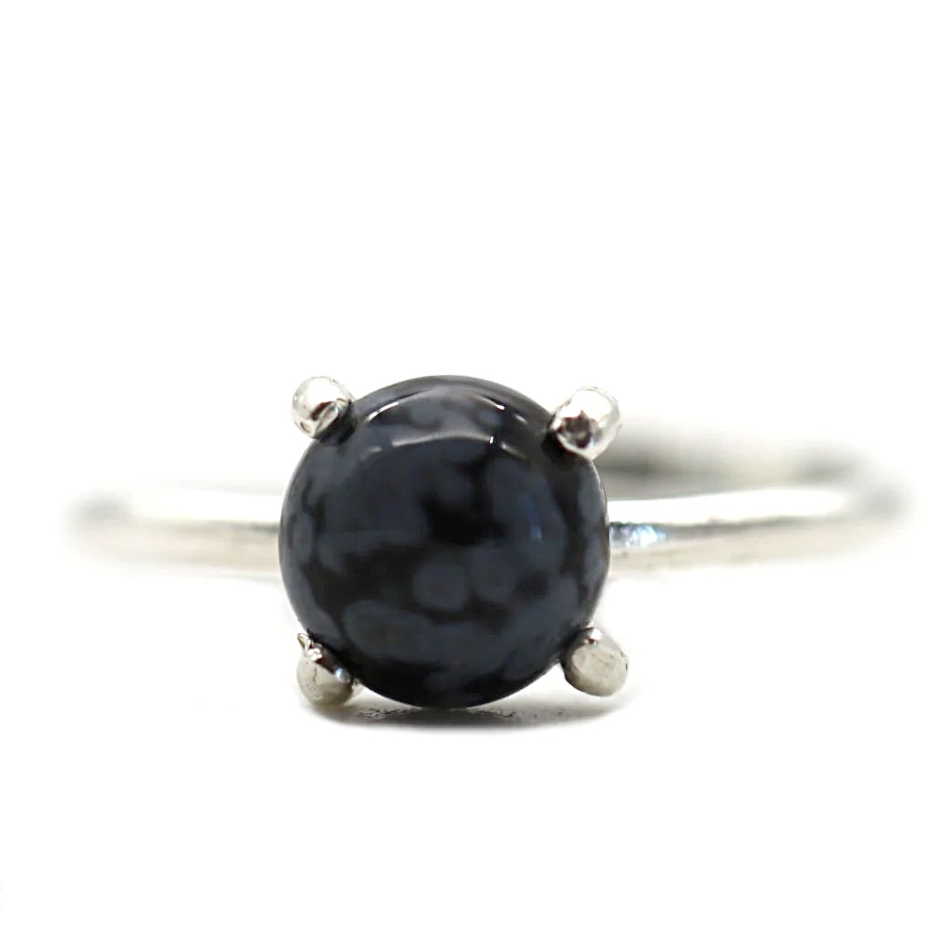 Bague Alya Argent 925 Pierre Obsidienne Neige Atelier Jeppeto