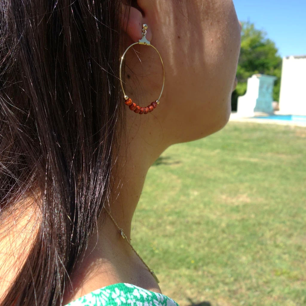Boucles d'oreilles or et jaspe rouge pierre naturelle Jeppeto