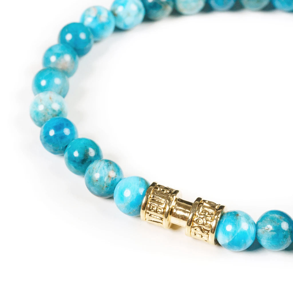 Bracelet pierre apatite bleue 6mm or