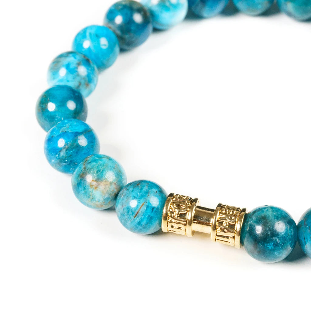 Bracelet pierre naturelle apatite bleue 8mm or