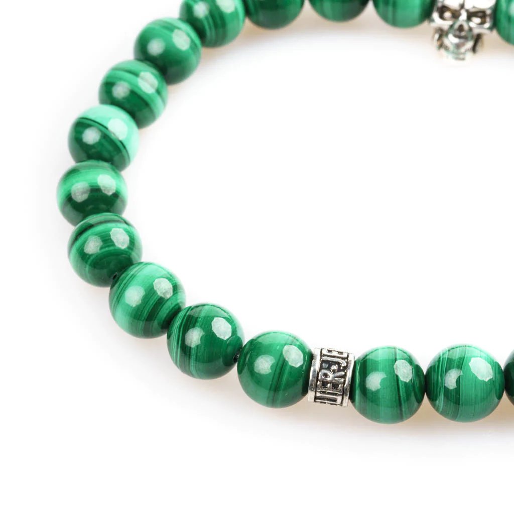 Bracelet tête de mort homme en malachite 8mm