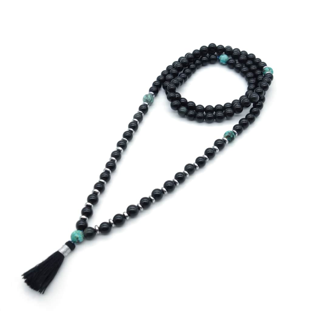 Authentique collier mala homme pierre noire