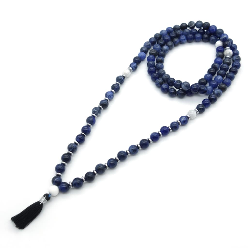Collier mala authentique en pierre bleue sodalite