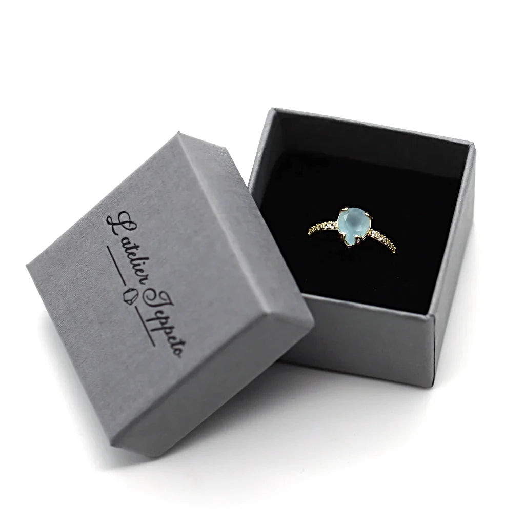 Bague aigue-marine Soléa en argent 925 doré, livrée dans son écrin Atelier Jeppeto