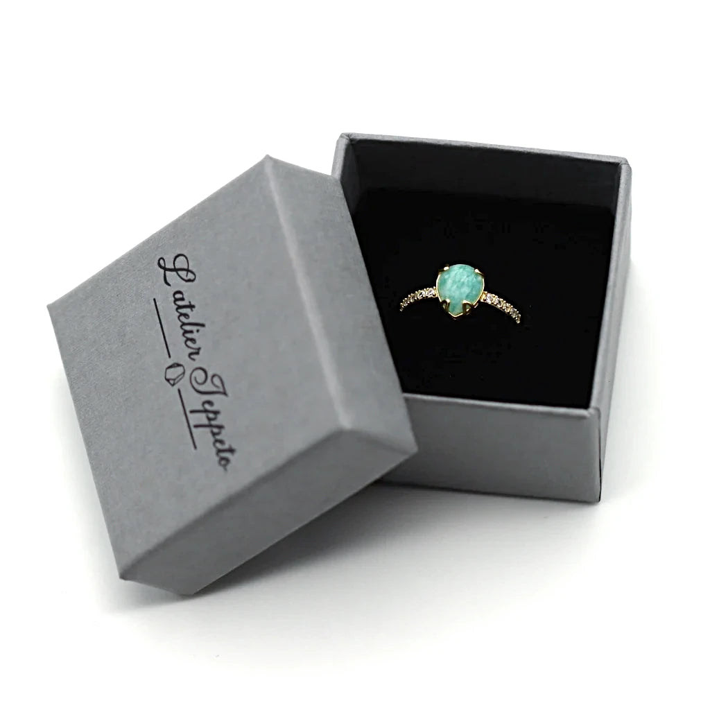 Bague amazonite Soléa en argent 925 doré, livrée dans son écrin Atelier Jeppeto