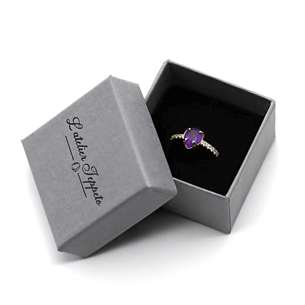 Bague améthyste Soléa en argent 925 doré, livrée dans son écrin Atelier Jeppeto