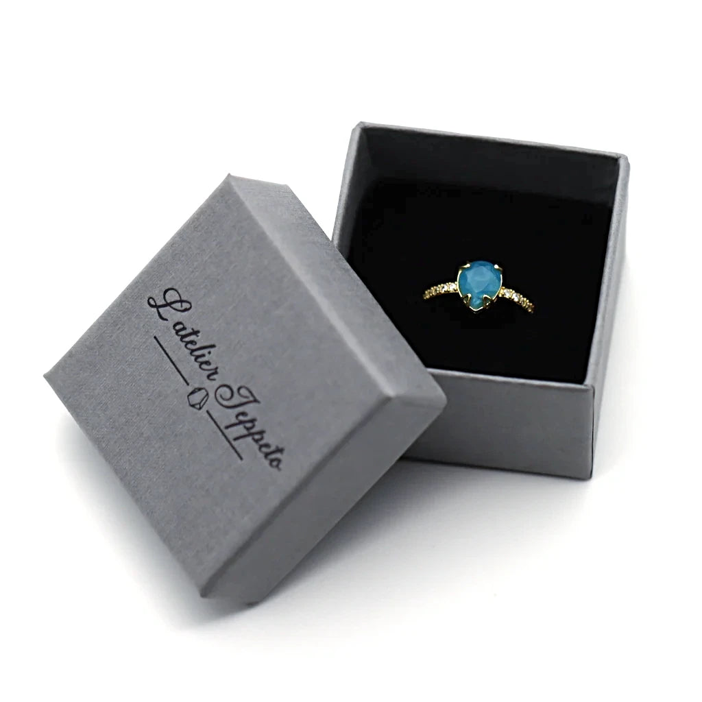 Bague apatite Soléa en argent 925 doré, livrée dans son écrin Atelier Jeppeto