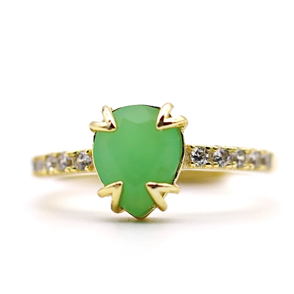 Bague aventurine Soléa en argent 925 doré, pierre naturelle verte au rendu doux et lumineux