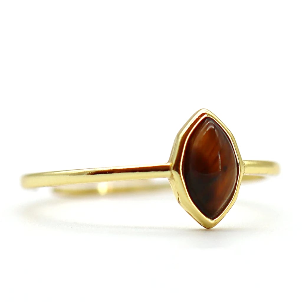 Bague En Or 18 Carats Avec Quartz œil De Tigre - 8,02 G, Taille 49, Style éternité