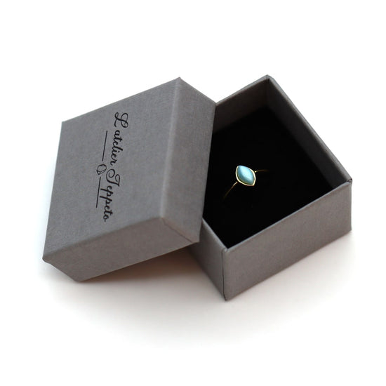 Bague fine femme en pierre larimar bleu