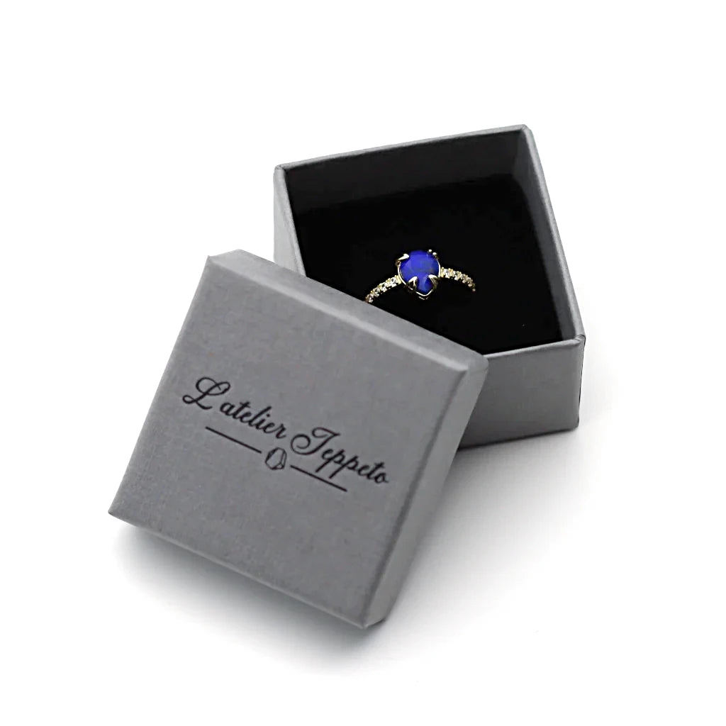 Bague Soléa en lapis-lazuli livrée dans son écrin Atelier Jeppeto, bijou en argent 925 doré
