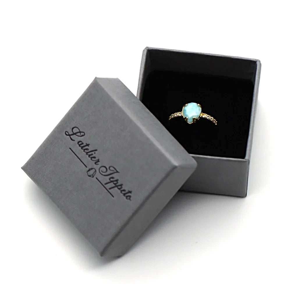 Bague larimar Soléa en argent 925 doré, livrée dans son écrin Atelier Jeppeto