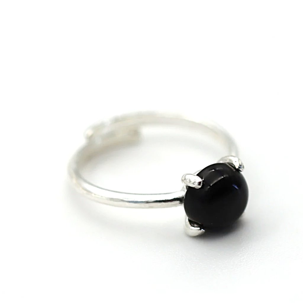 Bague Alya Argent 925 Pierre Obsidienne Noire – Atelier Jeppeto