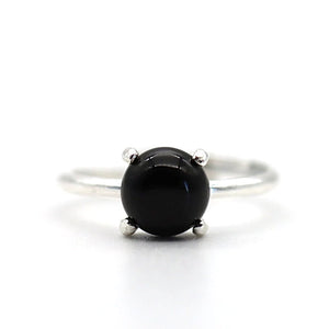 Bague en obsidienne noire ronde et argent 925
