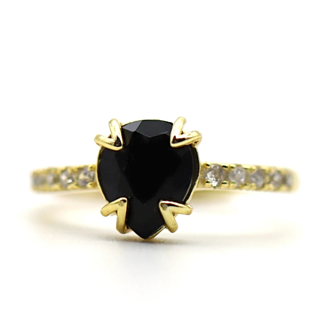 Bague obsidienne noire Soléa en argent 925 doré, pierre naturelle noire au rendu intense et élégant