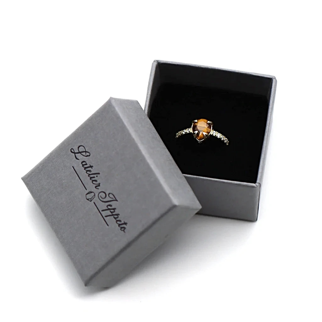 Bague œil de tigre Soléa en argent 925 doré, livrée dans son écrin Atelier Jeppeto