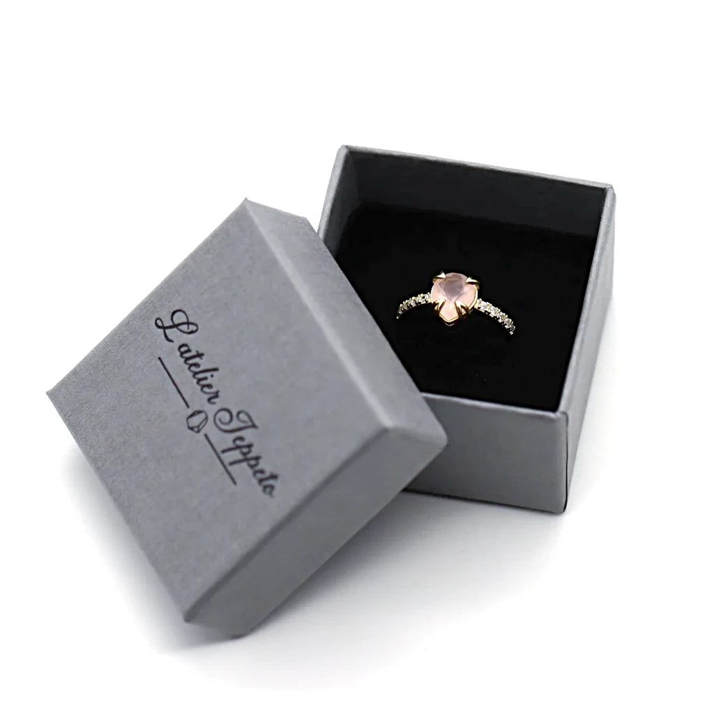 Bague quartz rose Soléa en argent 925 doré, livrée dans son écrin Atelier Jeppeto