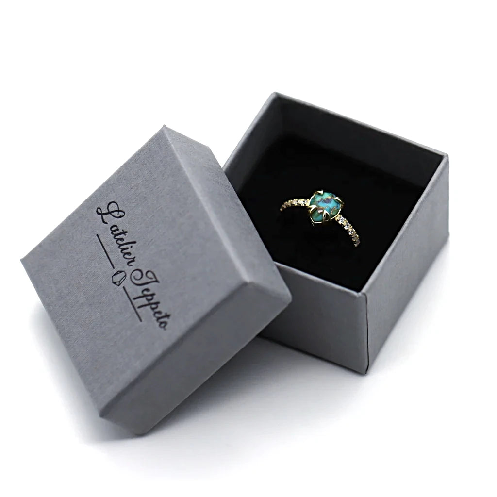 Bague turquoise Soléa en argent 925 doré, livrée dans son écrin Atelier Jeppeto