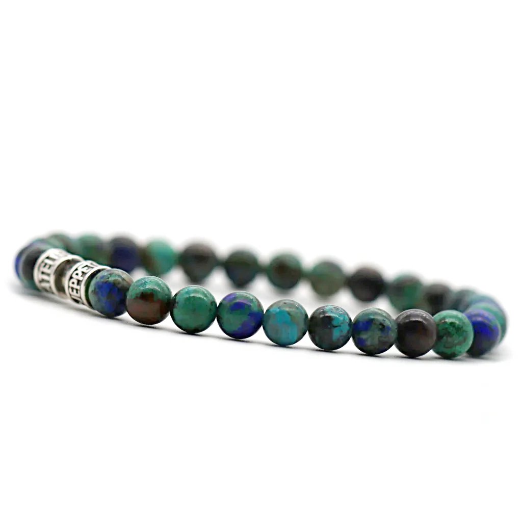 Bracelet en azurite naturelle 6 mm fait main en France, bijou artisanal aux nuances bleu profond