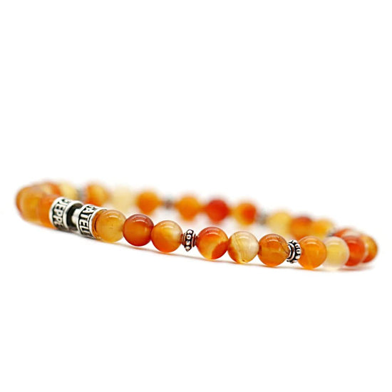 Bracelet cornaline orange en argent 6mm