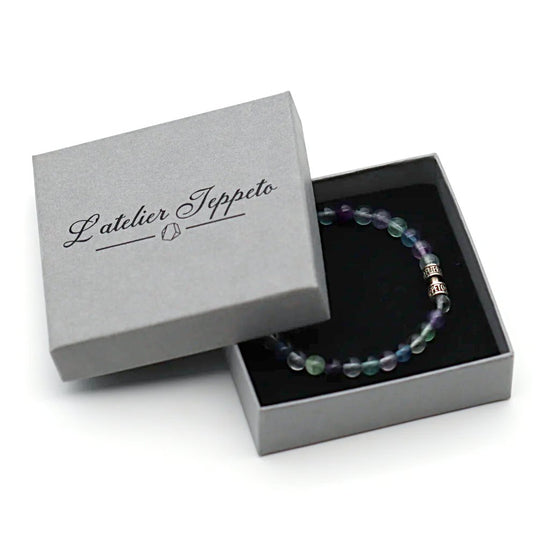Bracelet Perles Fluorite Naturelle 6mm - Couleur Violet, Coulissant - Homme/Femme