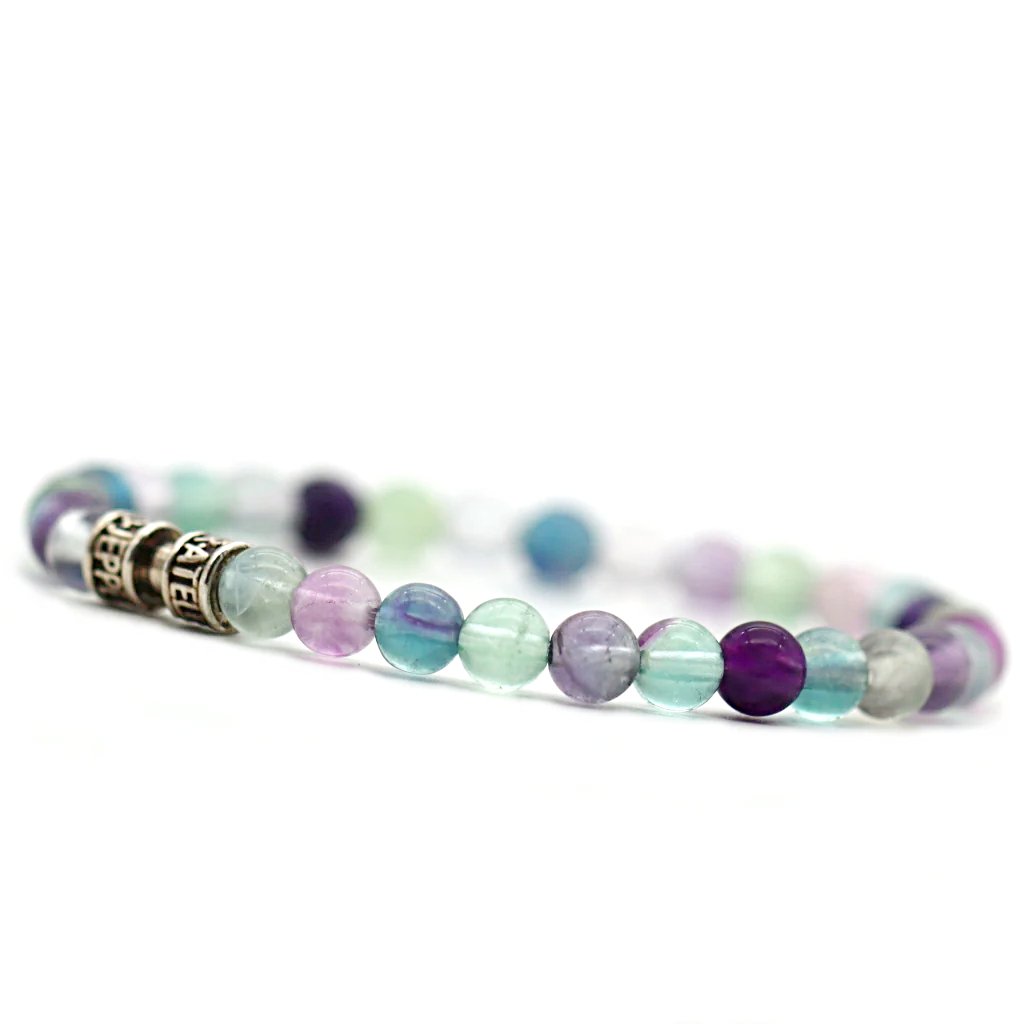 Bracelet en fluorite naturelle 6mm qualité AA aux nuances vertes et violettes