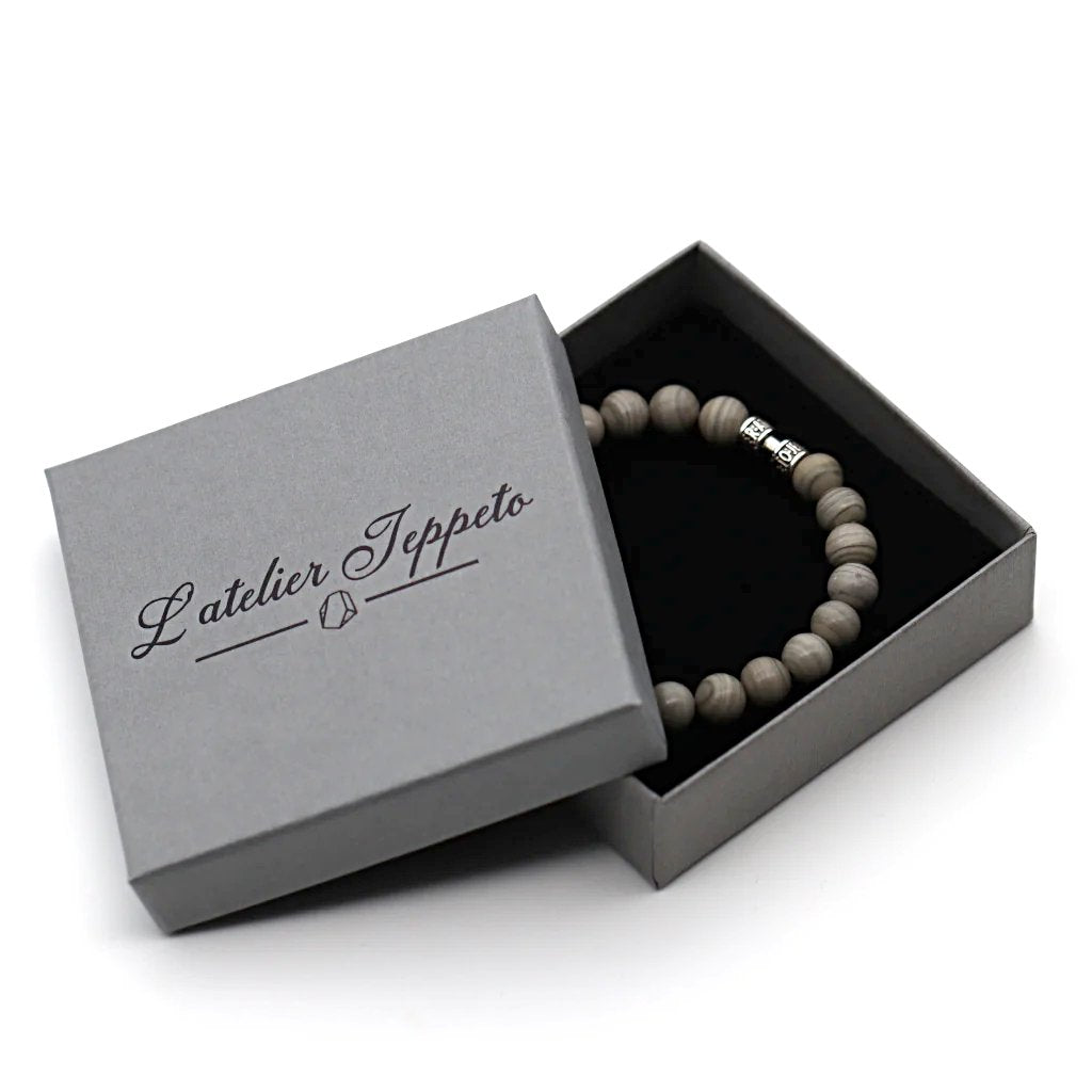 Bracelet jaspe feuille d'argent 8mm en argent 925 bijou artisanal