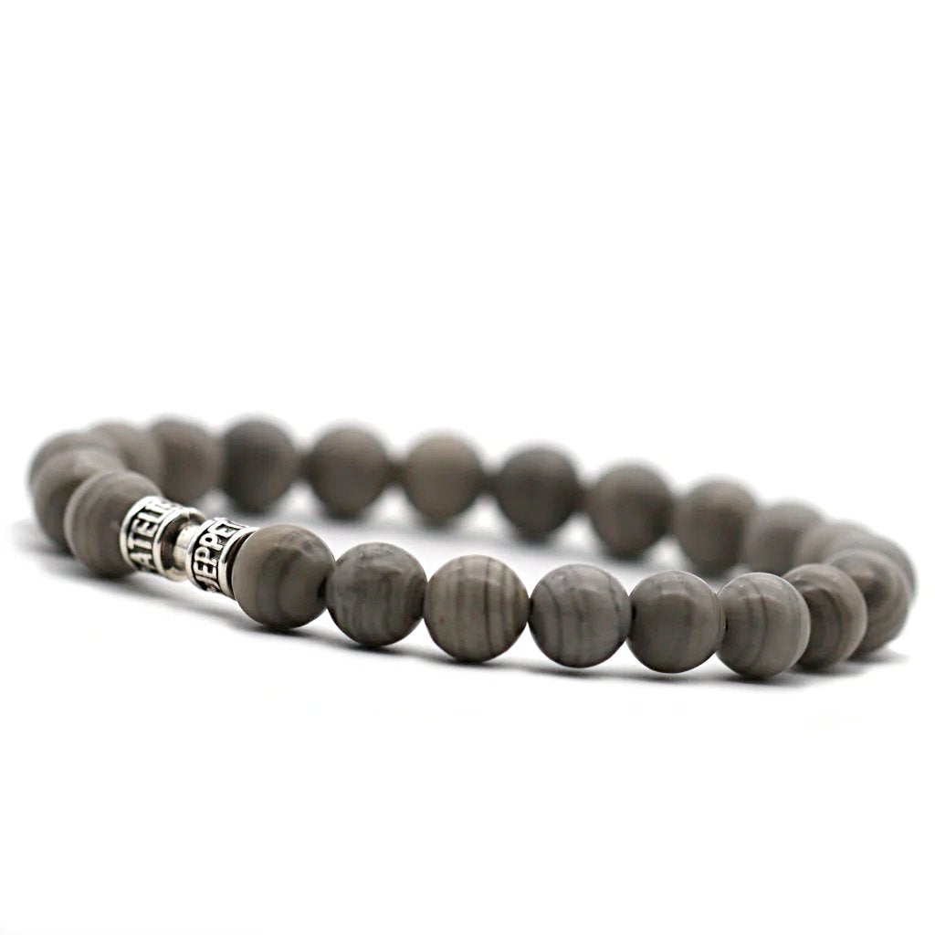 Bracelet jaspe feuille d'argent 8mm pierre qualité grade A