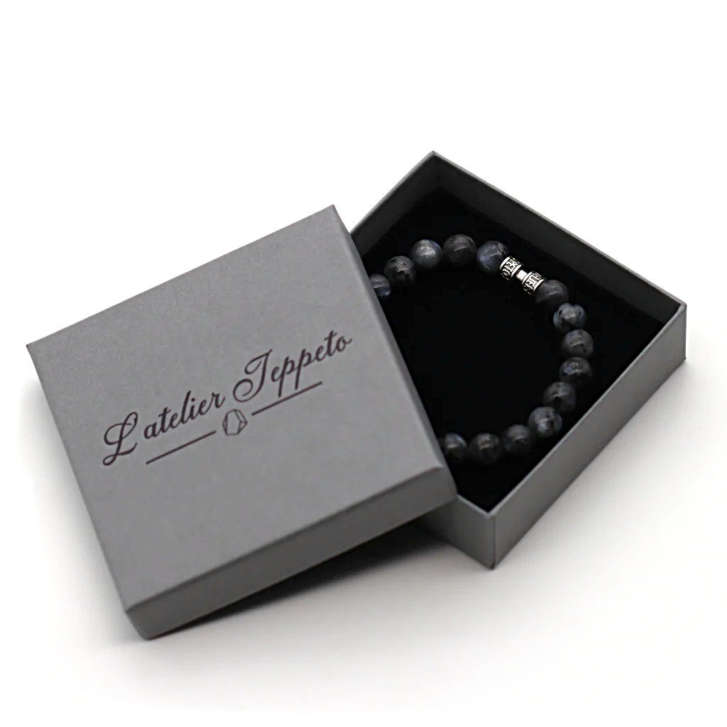 Bracelet larvikite noire 8mm argent 925 bijou artisanal