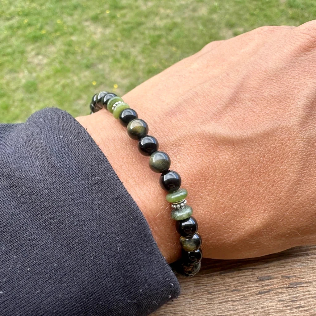 Bracelet en perles noires et argent 925 haut de gamme pour homme - édition limitée équinoxe