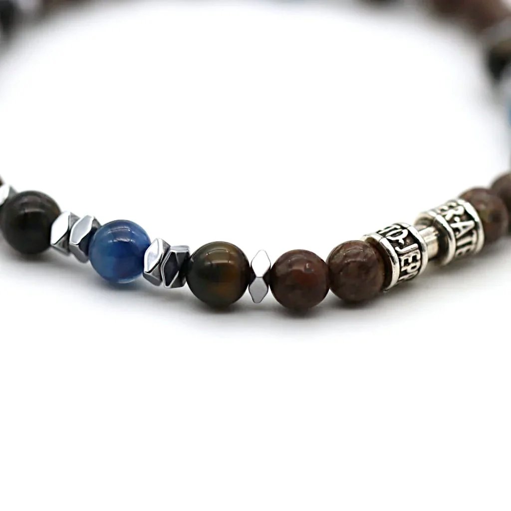 Bracelet pierre naturelle cyanite et obsidienne marron argent