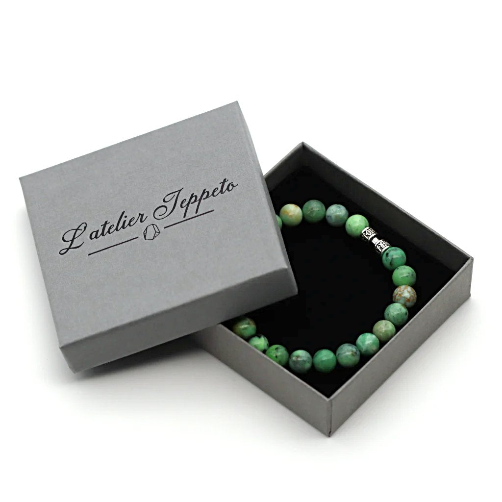 Bracelet en variscite naturelle 8 mm et argent haut de gamme dans son coffret Atelier Jeppeto