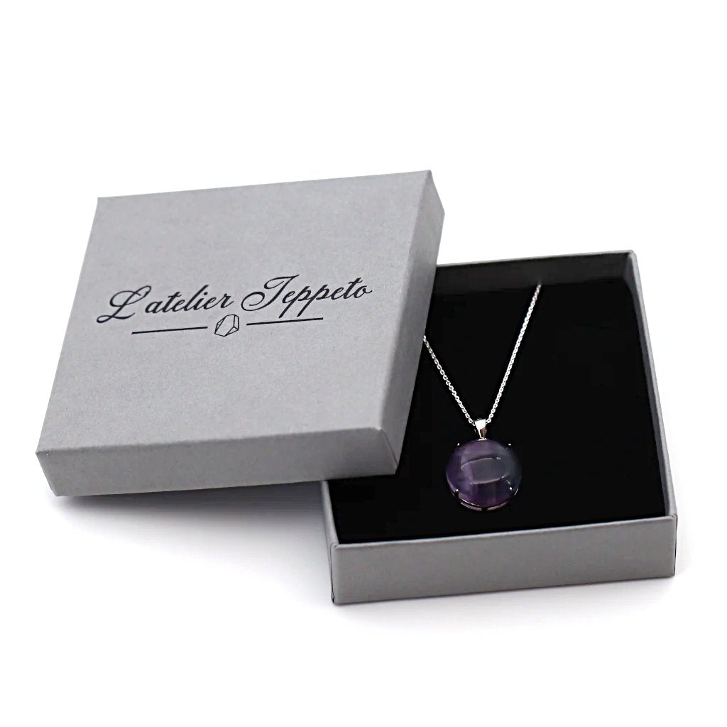 Collier pierre fluorite et argent - mulitcolore vert et violet - cadeau prêt à offrir
