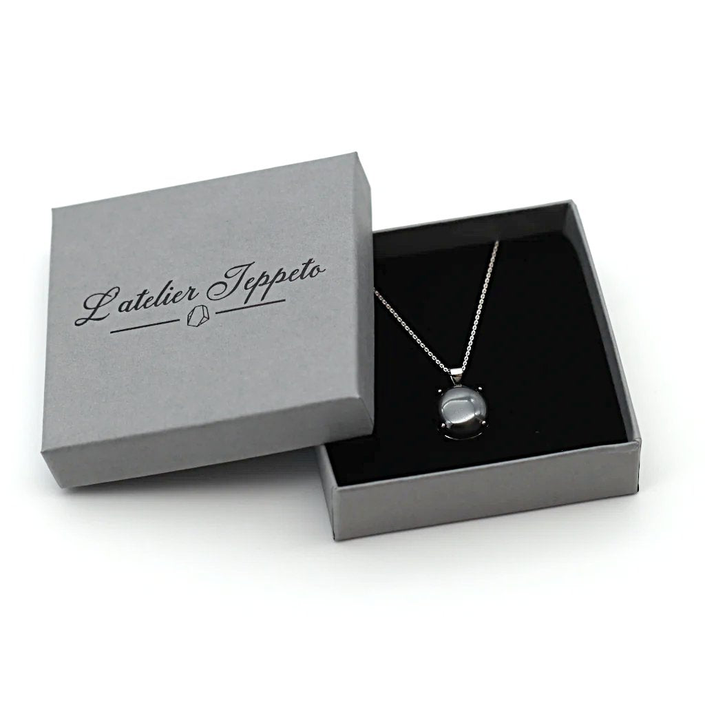 Collier pierre hématite et argent - nuances de gris métallisé - cadeau prêt à offrir