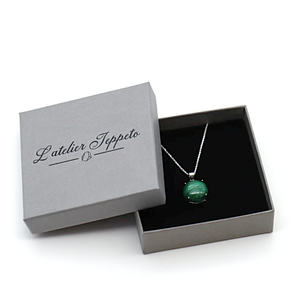 Collier pierre malachite et argent - cadeau prêt à offrir