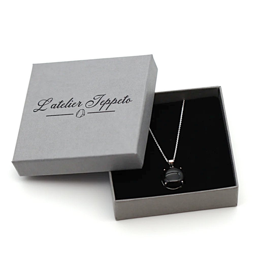 Collier pierre obsidienne noire et argent - cadeau prêt à offrir