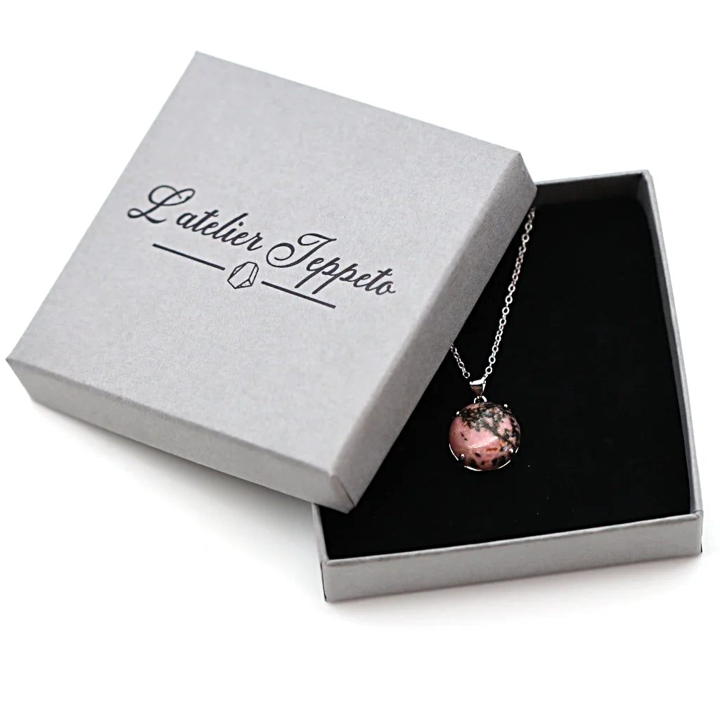 Collier pierre rose en rhodonite femme