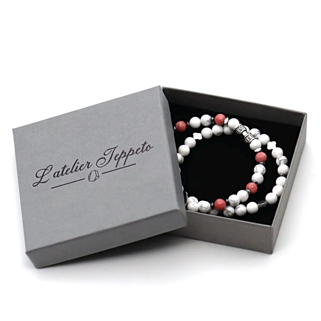 Duo bracelets amour saint valentin en howlite et thulite rose