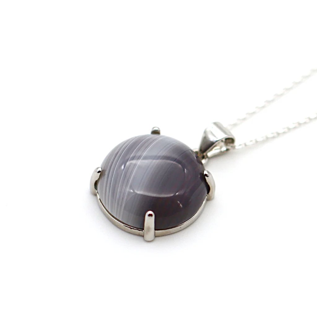 Pendentif en agate du botswana pierre naturelle et argent 925