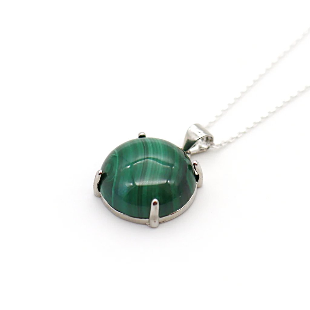 Pendentif en malachite verte pierre naturelle et argent 925