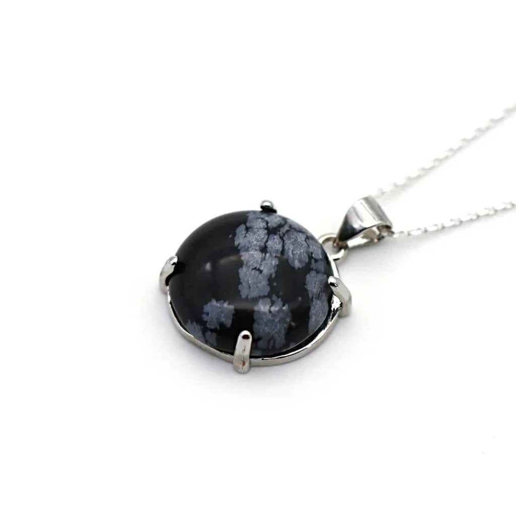 Pendentif en obsidienne neige pierre naturelle et argent 925