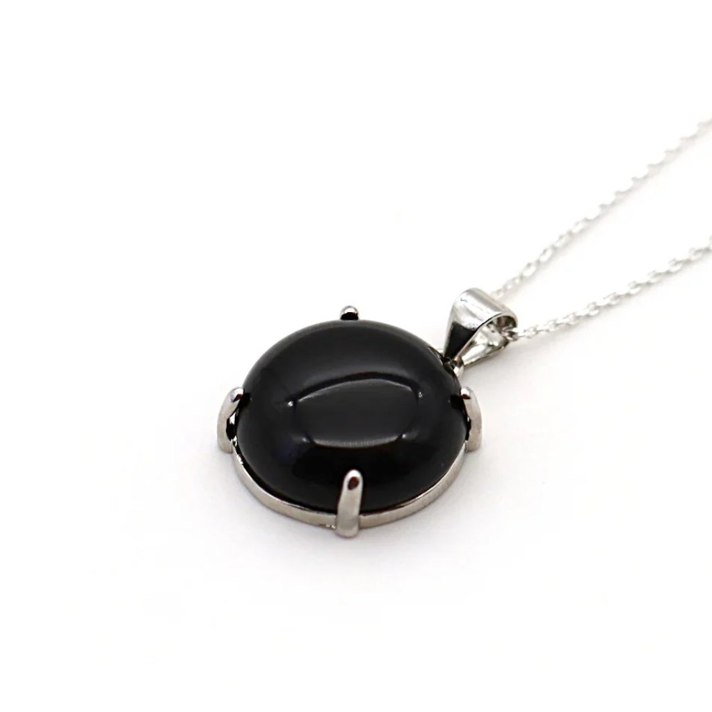 Pendentif en obsidienne noire pierre naturelle et argent 925