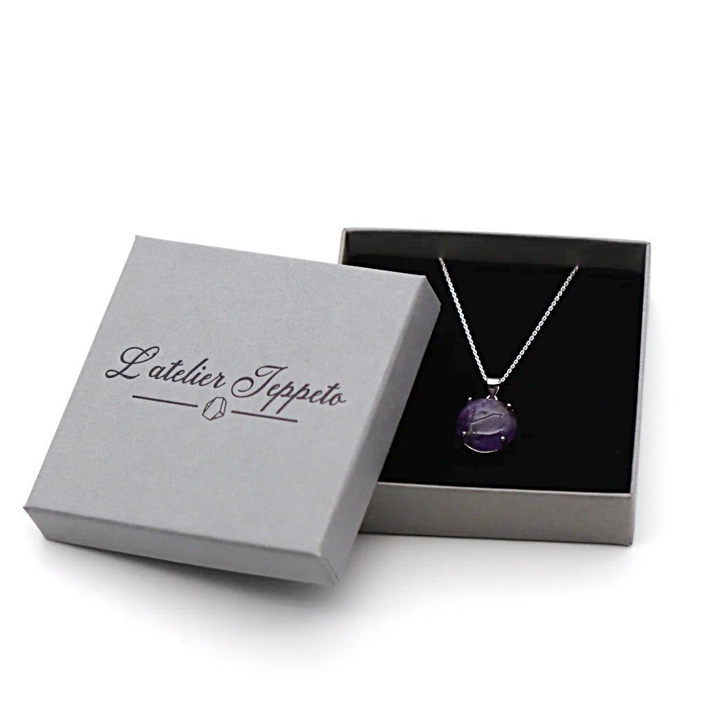 Collier argent 925 et pierre améthyste dans coffret Atelier Jeppeto – bijou prêt à offrir