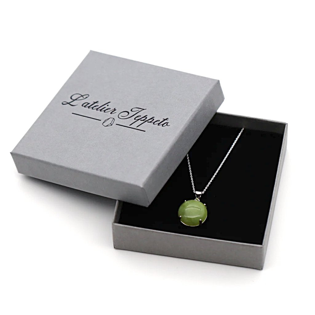 Collier argent 925 et pierre de jade dans coffret Atelier Jeppeto – bijou prêt à offrir