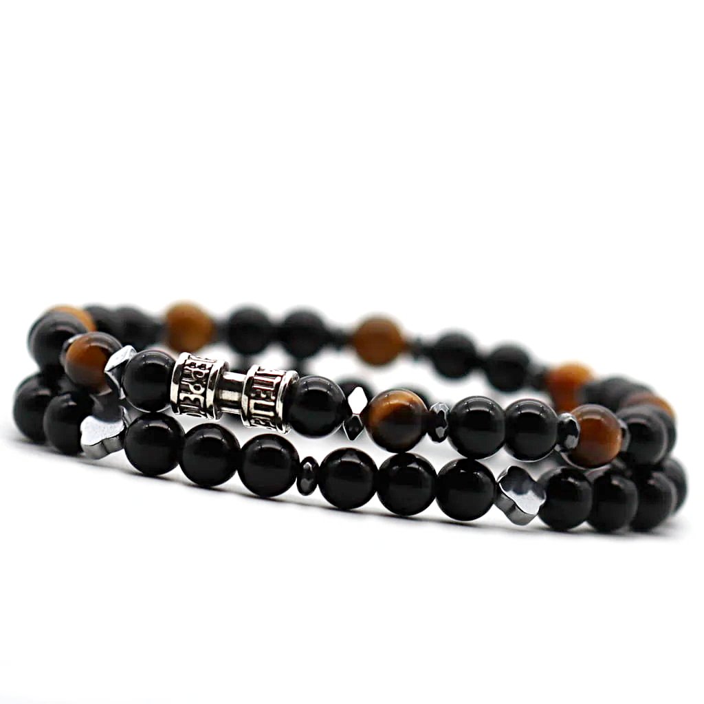 Stack Bracelets Noir Absolu - Obsidienne & Œil de Tigre