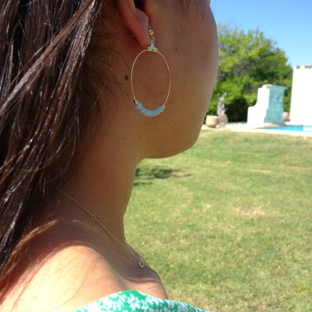 Boucles d'oreilles or et amazonite pierre bleue naturelle Jeppeto