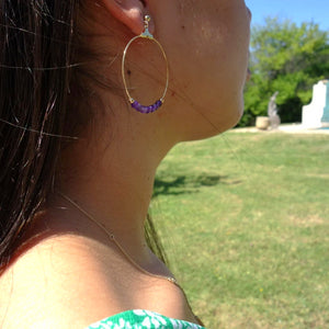 Boucles d'oreilles or et améthyste pierre naturelle mauve Jeppeto