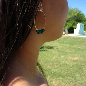 Boucles d'oreilles or et chips de malachite verte pierre naturelle Jeppeto